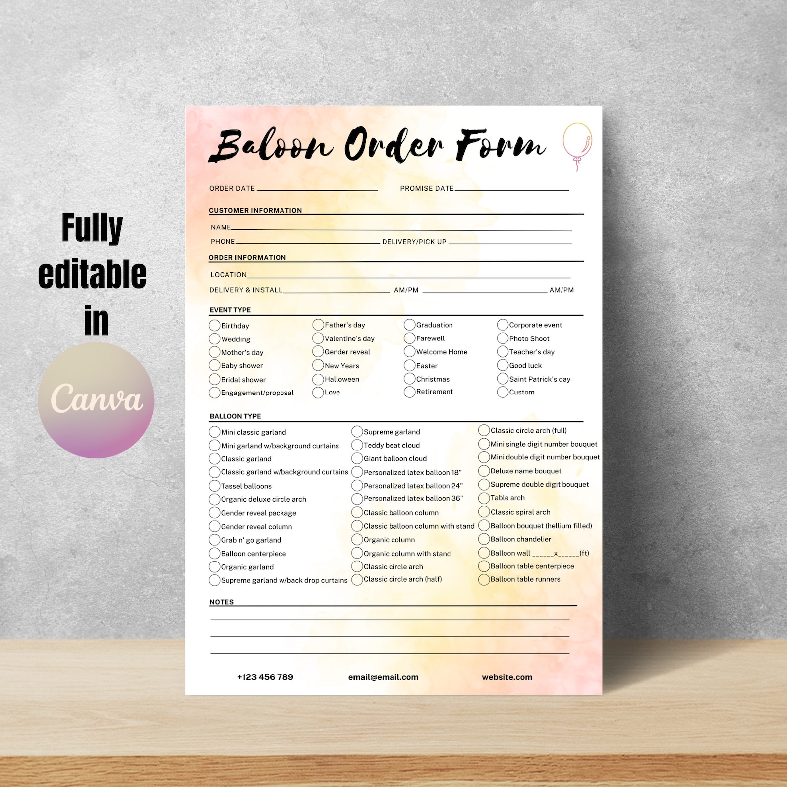 Balloon Order Form and Invoice Template, Balloon Order Tracker Template