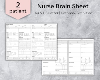 2 patient nurse brain sheet med surg, ICU nurse report sheet, Medsurg nursing report sheet - A4/US Letter, Instant download