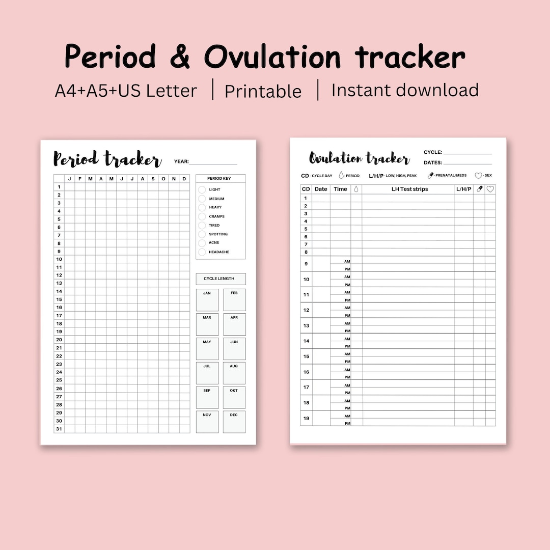 Period Chacker Printable Period and Ovulation Tracker, Digital Period Tracker ...