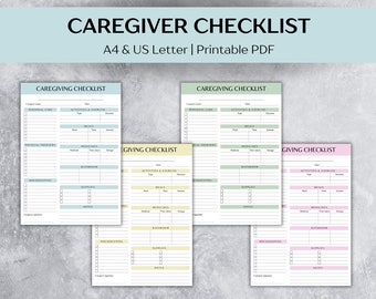 Editable caregiver checklist template, Caregiving daily log - Printable PDF