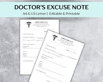Fake doctors note, Doctors excuse note template, Excuse medical, Printable doctors note for work and school - INSTANT download