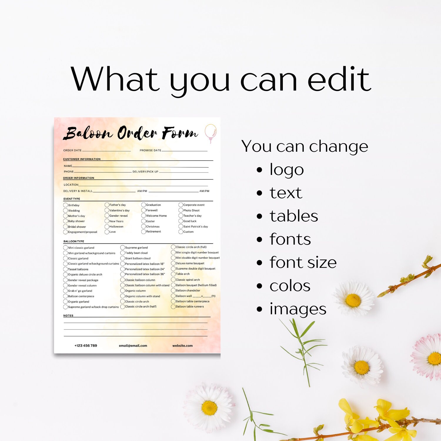 Balloon Order Form and Invoice Template, Balloon Order Tracker Template