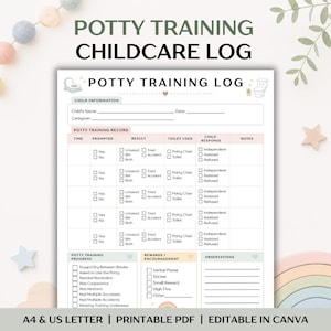 Potty Training Log, Toddler Toilet Tracker, Bathroom Routine Chart, Daycare Progress Record, Preschool