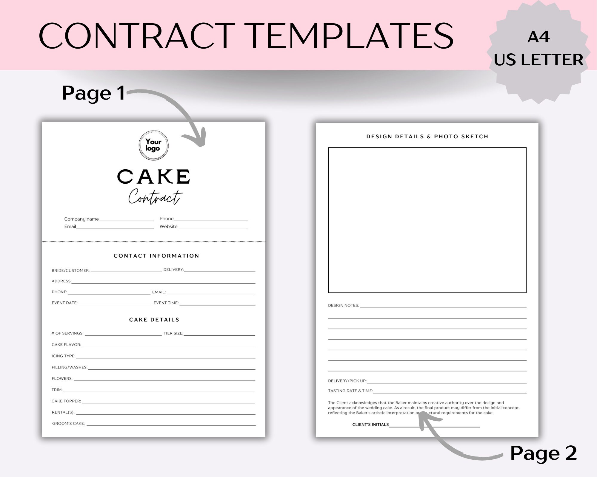 Wedding Cake Contract and Invoice Template, Cake Catering Agreement - Etsy
