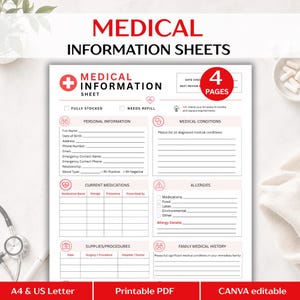 Medisch informatieblad - Persoonlijk gezondheidsdossier - Patiëntgegevensformulier - Bewerkbaar Canva-bestand