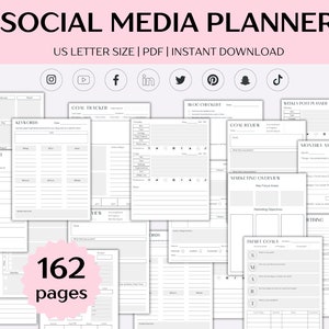 Social media content planner calendar printable, Digital social media business planner, Marketing blog planner, Social media manager kit