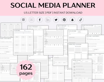 Social Media Planner, Content Calendar, Marketing Blog, Business Kit, Digital Download