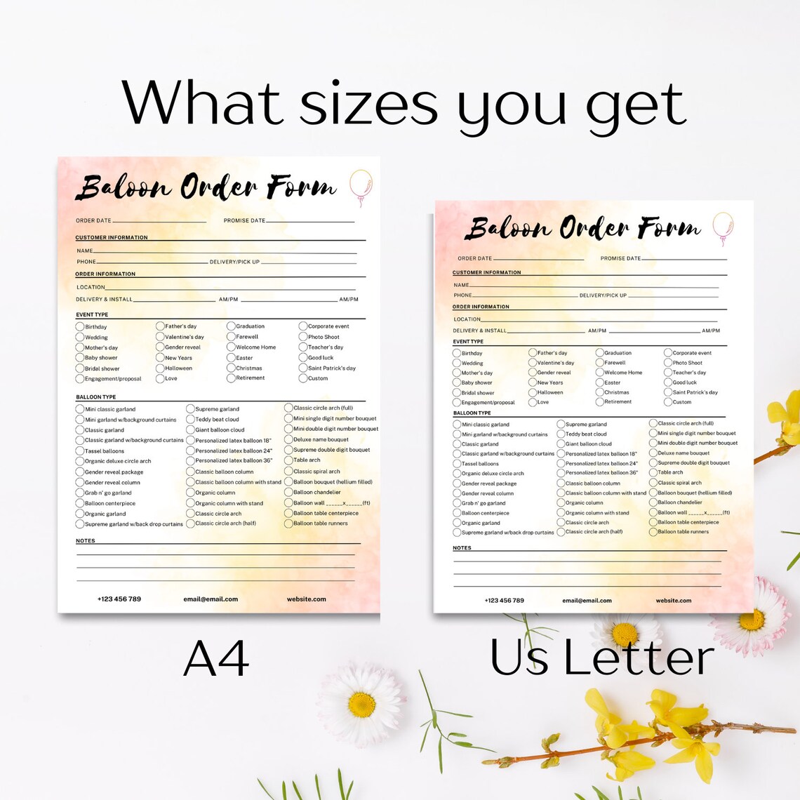Balloon Order Form and Invoice Template, Balloon Order Tracker Template