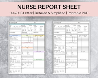 Nurse Report Sheet: Med Surg, ICU - A4/US Letter