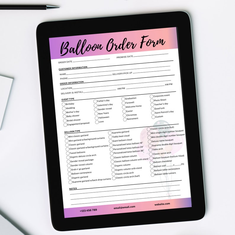 Balloon Order Form & Invoice Template - A4, US Letter - Etsy