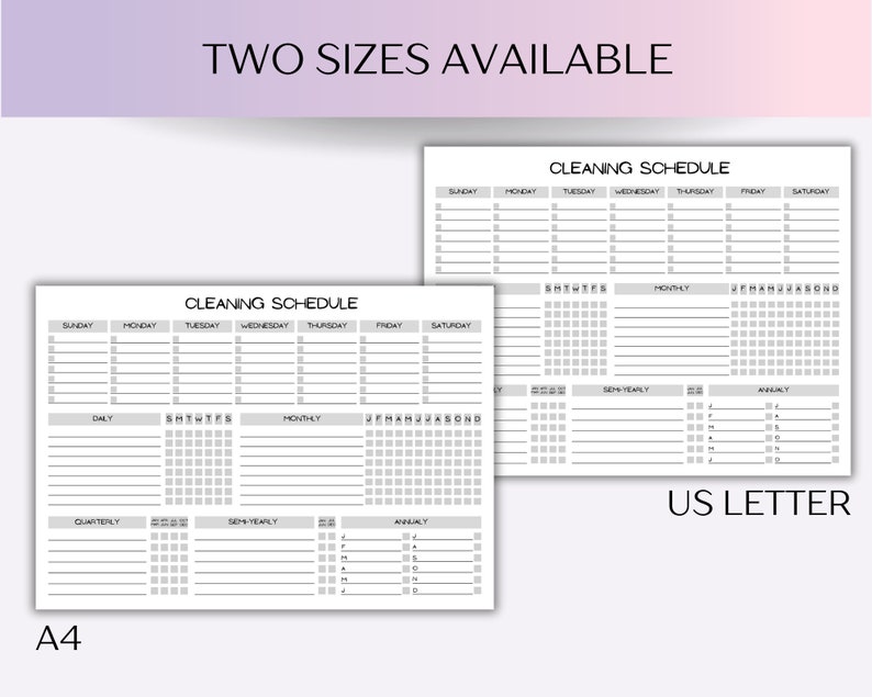 Editable Cleaning Schedule: Weekly, Home, Commercial Checklist - A4, US ...