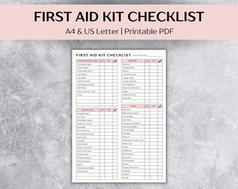 First Aid Kit Checklist Printable: Medicine & Emergency Supplies - PDF US Letter/A4