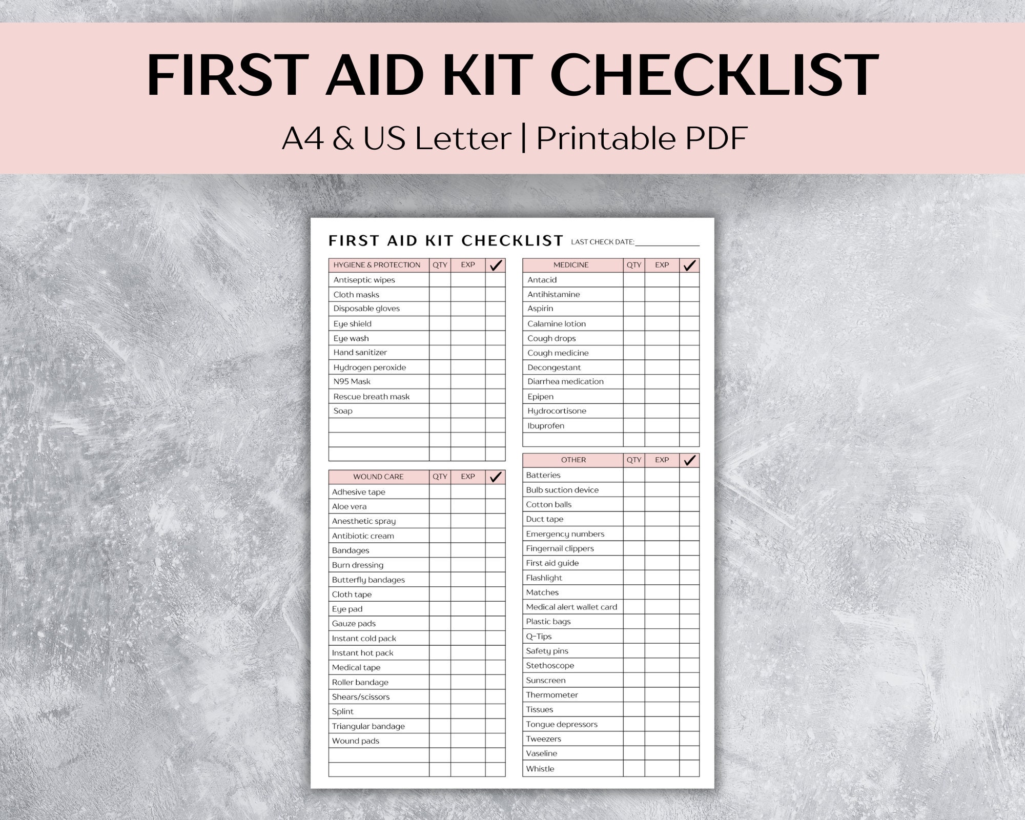 First Aid Kit Checklist First Aid Kit Checklist