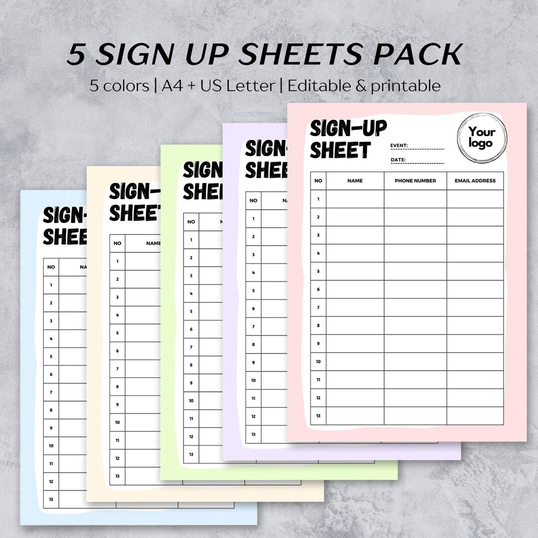 Editable Sign up Sheet, Printable Sign in Sheet, Contact Sheet A4&amp;US Letter - Etsy