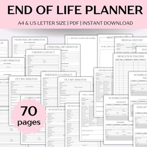 Ende des Lebens Planer druckbar, Notfall Ordner, Todesfall Kalender, Life Ordner, im Case of Death Ordner, If I Die Ordner sterbe