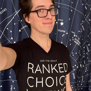 ask me about RANKED CHOICE VOTING - Unisex Short Sleeve V-Neck T-Shirt
