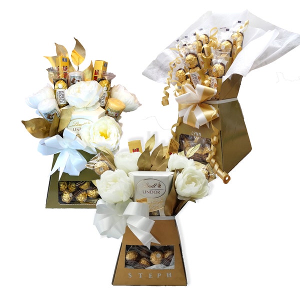 Luxury Ferrero Rocher Chocolate Bouquet & Lindt Chocolate with Silk Flowers Gift Bouquet - Birthdays, Mothers Day Gift, Special Gift