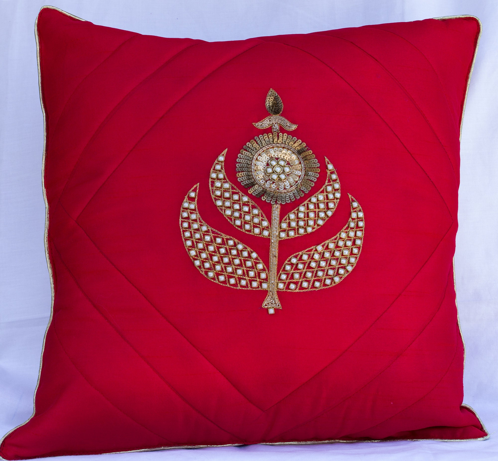 Hand embroidered cushion cover Red cushion cover Decorative Etsy