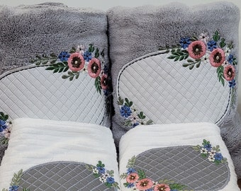 Ensemble de serviettes, Serviette de bain, Serviette de main, Serviette brodée, Serviette en coton, Linge de bain, Serviette décorative, Serviette personnalisée