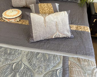 Handmade Bedding,Bedding Set, Bedspread, Quilted Bed cover,Grey bedcover, Embroidered Bedcover, Aesthetic Bedding, Home Decor,Interior Decor