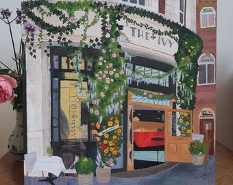 Original Gouache Painting - Romantic Cafe in Spring, City