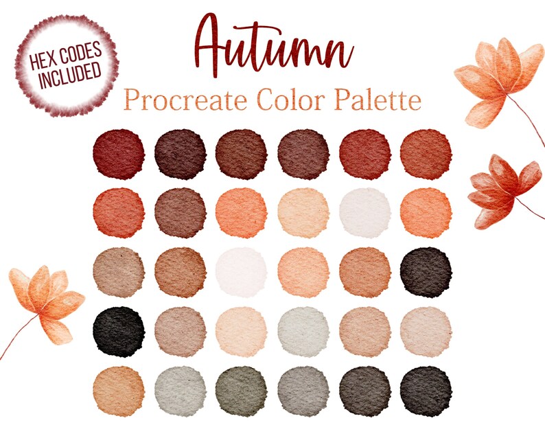 Autumn Procreate Palette Fall Colour Red Tones Harvest Colour Orange ...