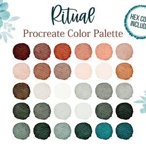 Boho Palette Procreate Blue Tones Color Bohemian Style Ritual Watercolors Procreate Palette Green Color Beige Hex Code Swatches Brown Floral