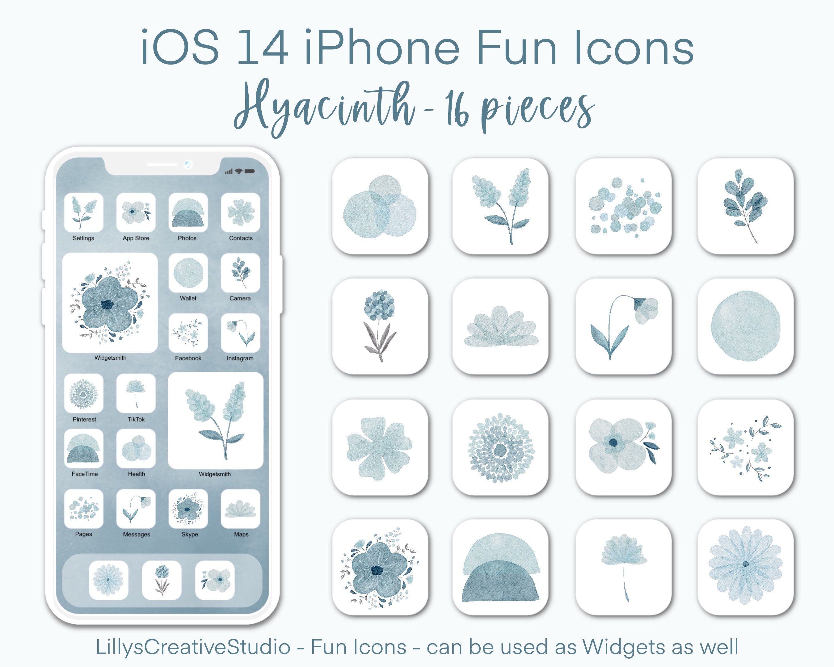 Blue Aesthetic Fun Icons Light Blue Watercolor App Icons Etsy