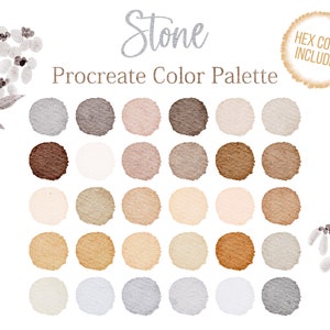 Grå Procreate-palett Stenfärger Ljusa färger Procreate-palett Vit färgpalett Kalla färger Hexkoder inkluderade färgprovfiler