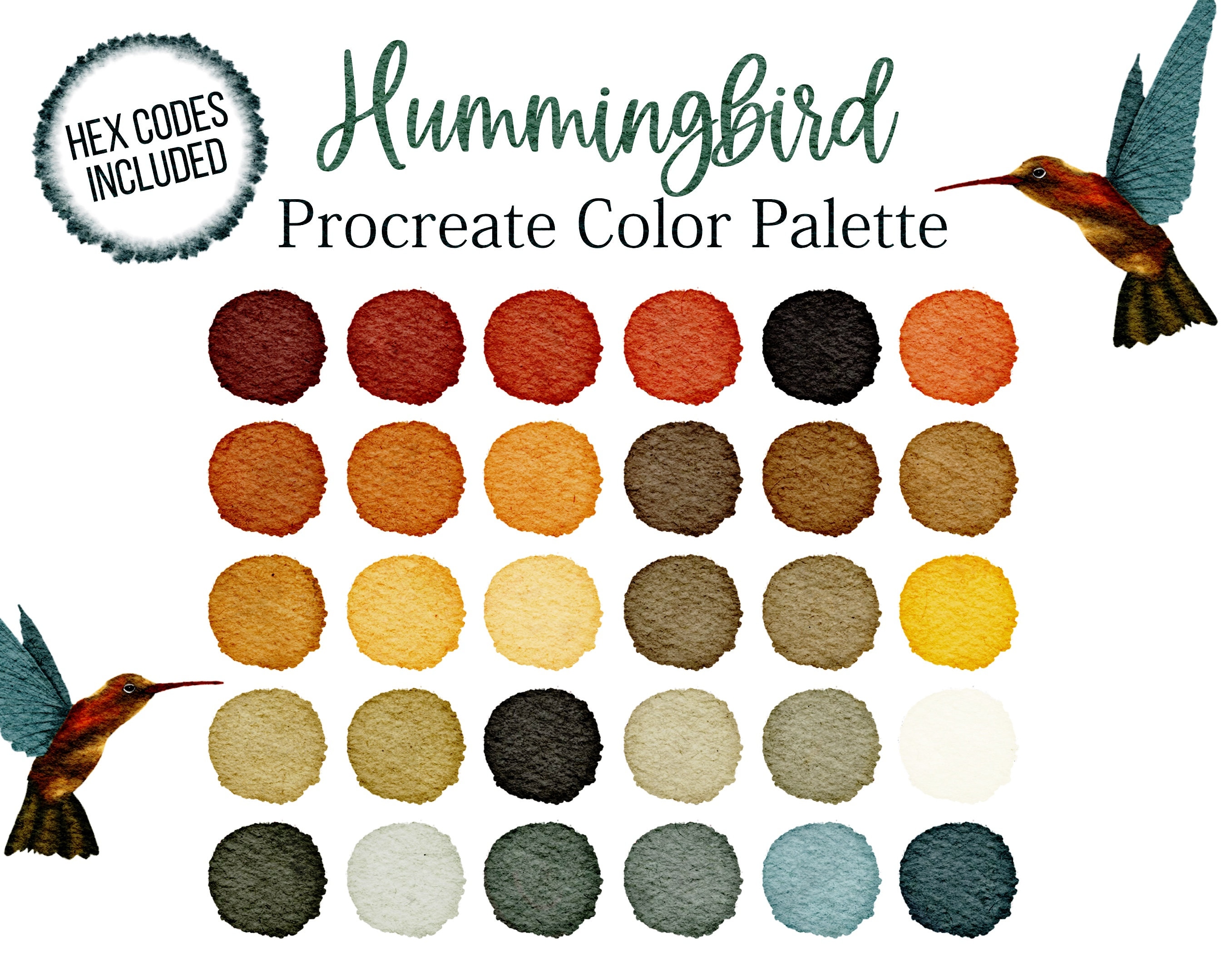 Hummingbird Color Palette Procreate Hex Codes Paradise Green Etsy UK