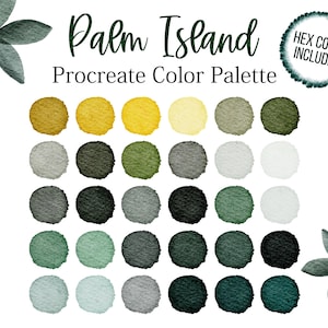 Palm Island Palette Procreate Hex Codes Jungle Tones Green Colors Procreate Palette Dark Color Palette Bright Green Forest Color Palm Tree