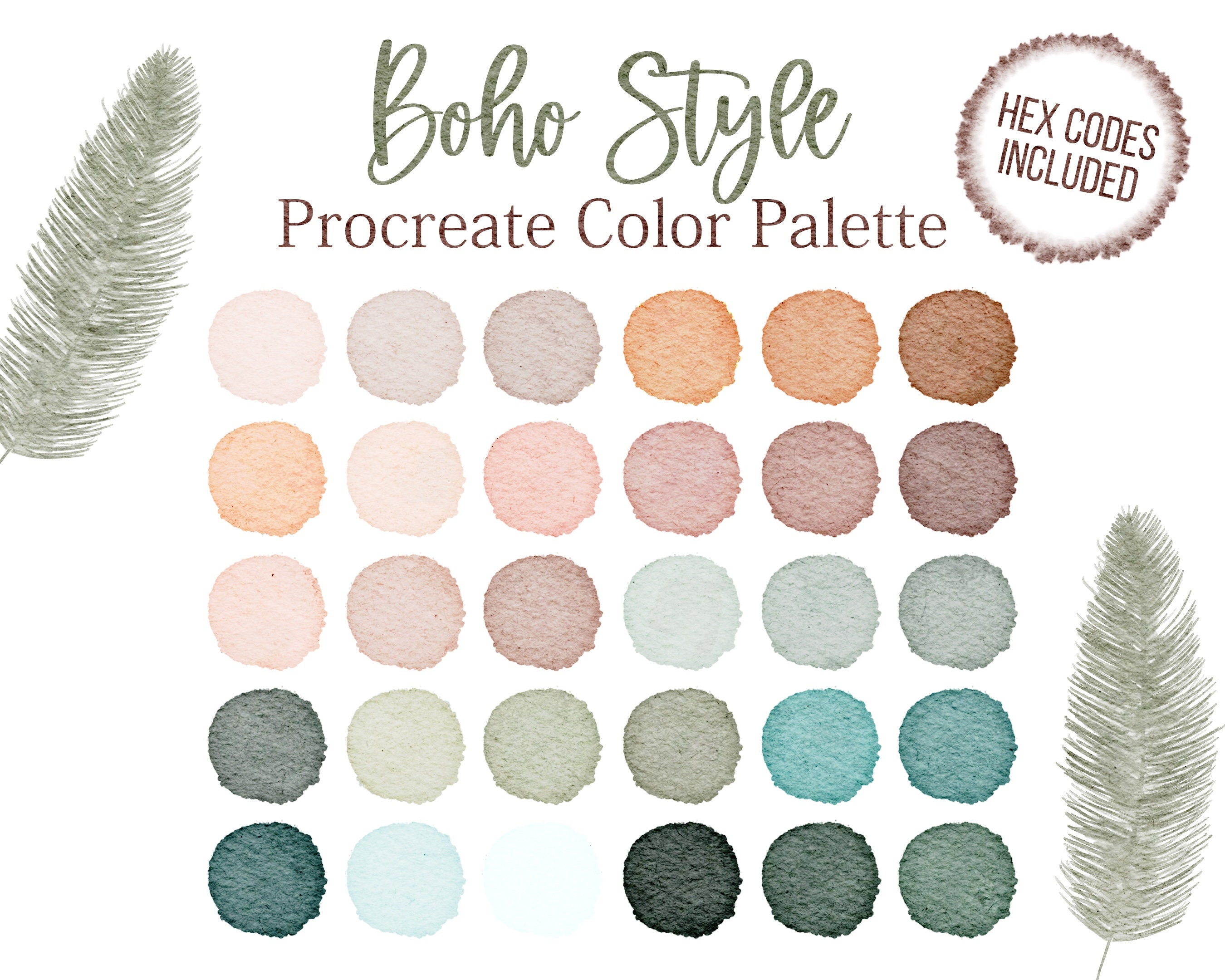 Boho Color Palette Bohemian Style Colors Procreate Boho Hex - Etsy
