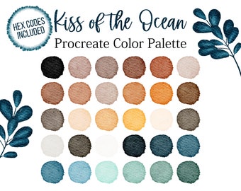 Ocean Procreate Kleurrijke Palet Water Kleur Gele Golven Kleuren Water Koralen Digitale Hex Code Bright Swatches Blauw Digitaal Downloaden