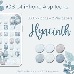 Blue App Icons Watercolor, Watercolour Aesthetics, Iphone iOS14 App Icons Blue, Light App Covers, Watercolor App Covers, Blue iOS14 App Icon