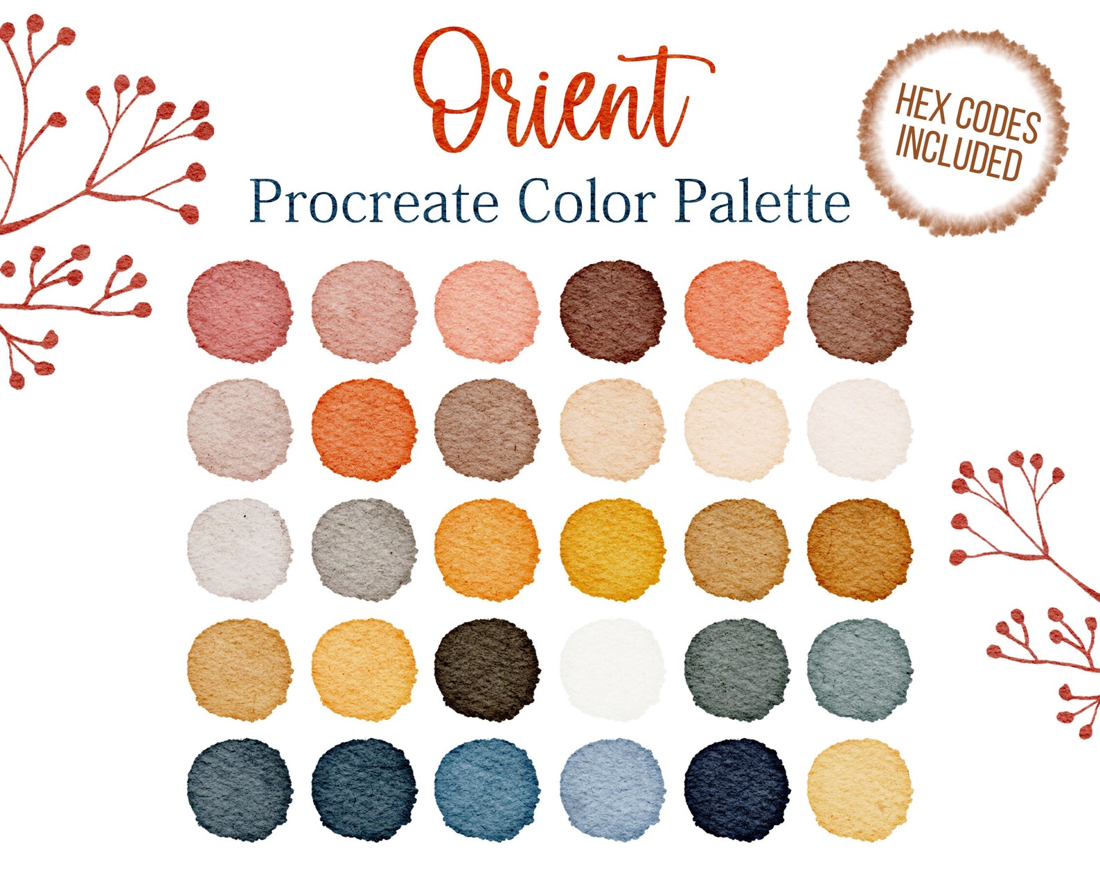 Orient Procreate Blue Tones Color Palette Orange Colours Ocher ...
