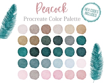 Rose Palette Procreate, Bright Tones Palette, Petrol Colour Palette, Peacock Colors Procreate Palette, Rose Colors Procreate, Petrol Palette
