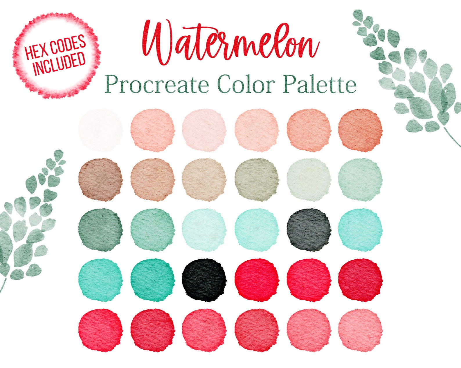 Watermelon Color Palette Procreate Hex Codes Pink Green Swatch File ...