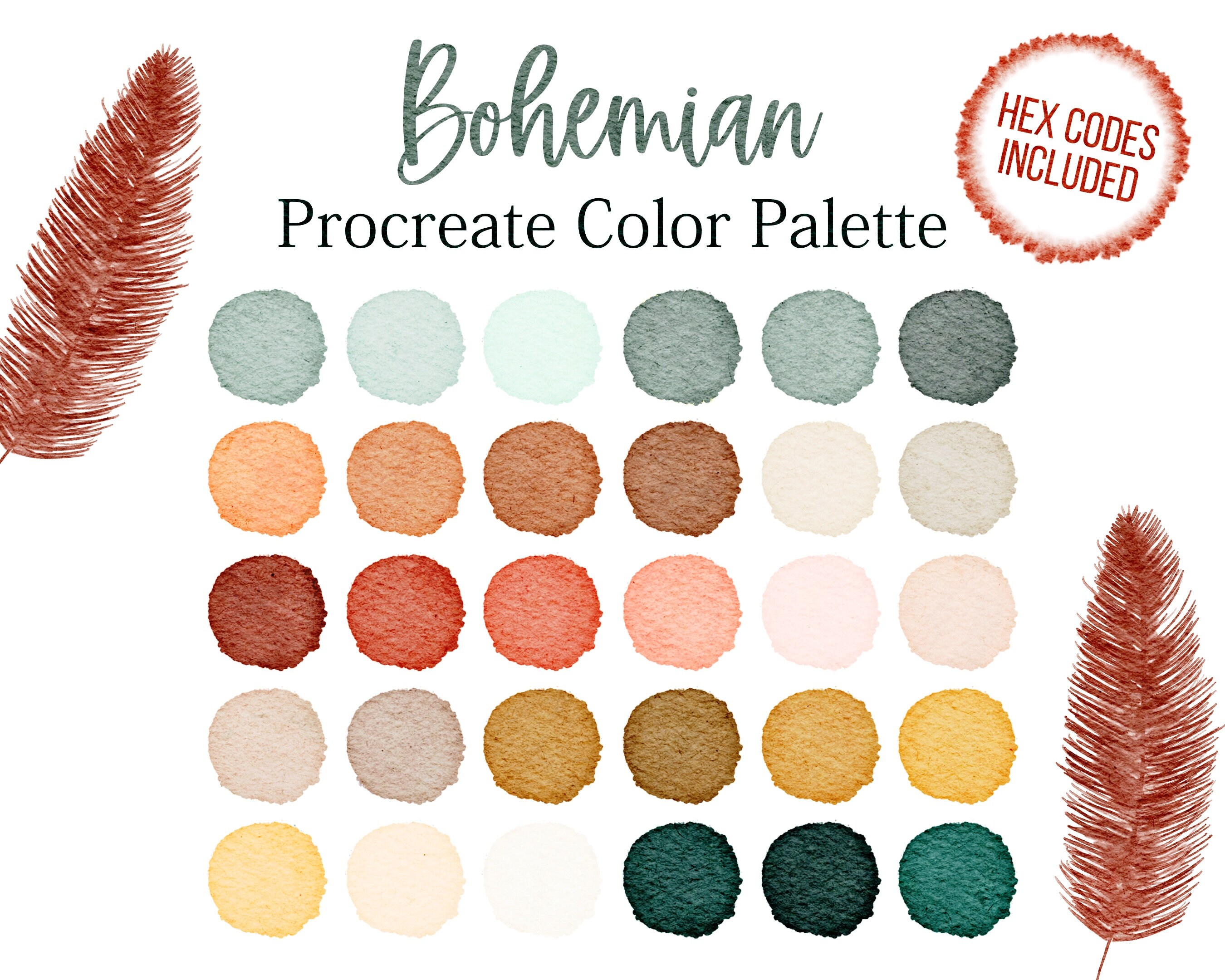 Boho Brown Color Code Boho Color Palette Bundle Colors Procreate Bohemian Procreate Palette ...
