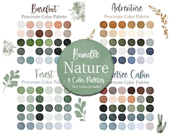 Natuur kleuren Procreate Bundel Blauwe Tinten KleurenPalet Bruin Hex Codes Groen Beige Bruin Adventure Swatches Collectie Digitale Kleuren