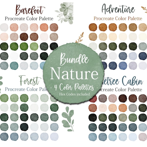 Nature Colors Procreate Bundle Blue Tones Color Palette Brown Hex Codes Green Beige Brown Adventure Swatches Collection Digital Colors