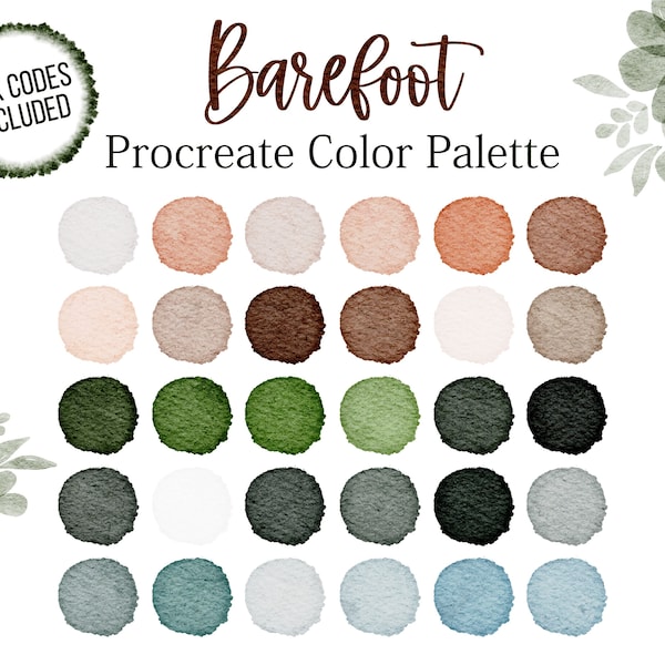 Barefoot Nature Colors Procreate Blue Tones Color Palette Brown Colour Hex Codes Green Beige Brown Natural Swatches Collection Digital