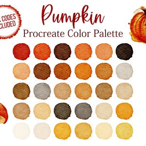 Pumpkin Autumn Procreate Palette Fall Colour Red Tones Harvest Colour Orange Color Brown Tone Digital Color Collection Hex Codes Swatches