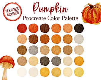 Pompoen Herfst Procreate Palet Herfst Kleur Rode Tinten Oogst Kleur Oranje Kleur Bruine Toon Digitale Kleur Collectie Hex Codes Stalen