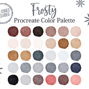 Frosty Palette Procreate Blue Tones Color Winter Style Rose Watercolors Procreate Palette Grey Color Beige Cozy Hex Codes Swatches Snowflake