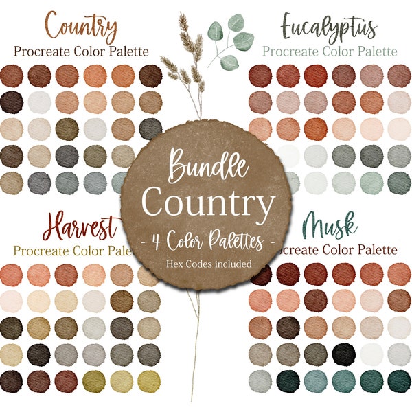 Brown Procreate Palette Bundle Green Country Tones Palette Earth Colors Procreate Palette Grey Beige Digital Color Hex Codes included Bundle