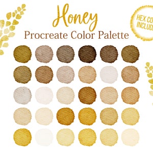 Ocre Procreate Tons Amarelos Paleta de Cores Coleção de Cores de Mel Cores Procreate Amostras Cor de Mel Códigos Hexadecimais Marrom Cor Quente Brilhante