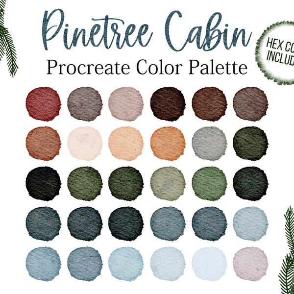 Pinetree Cabin Nature Colors Procreate Blue Tones Color Palette Brown Colour Hex Codes Green Beige Brown Adventure Swatches Digital Colors