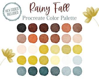 Regenachtige herfst herfst procreate palet herfst kleur rode tinten oogst kleur oranje kleur bruine toon digitale kleur collectie hex codes stalen