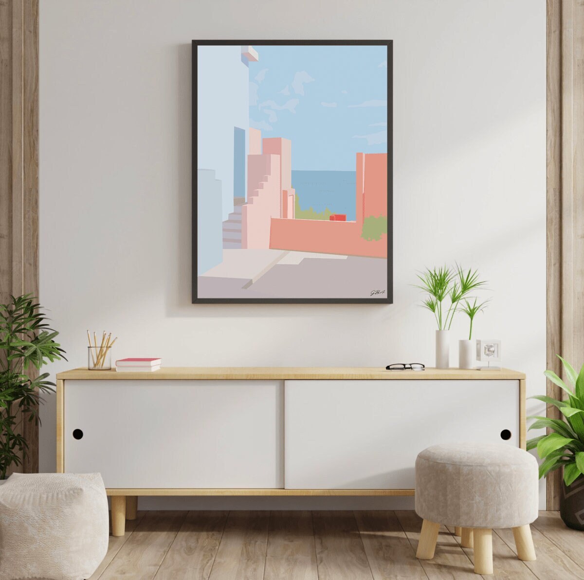 Affiche Pink Landscape - Illustration de Conception Graphique Affiche Unique Pour Décoration Intérie