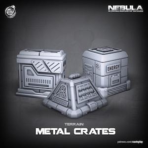 Set of Three Sci Fi (large) metal crates 32mm Scale Miniature Terrain by Cast&#39;N&#39;Play for 28mm-32mm scale tabletop wargaming and dioramas!